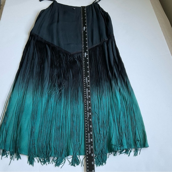 Design Lab Lord & Taylor Dress Small Black/Green  Fringe Mini Oversized Y2K - Picture 4 of 8